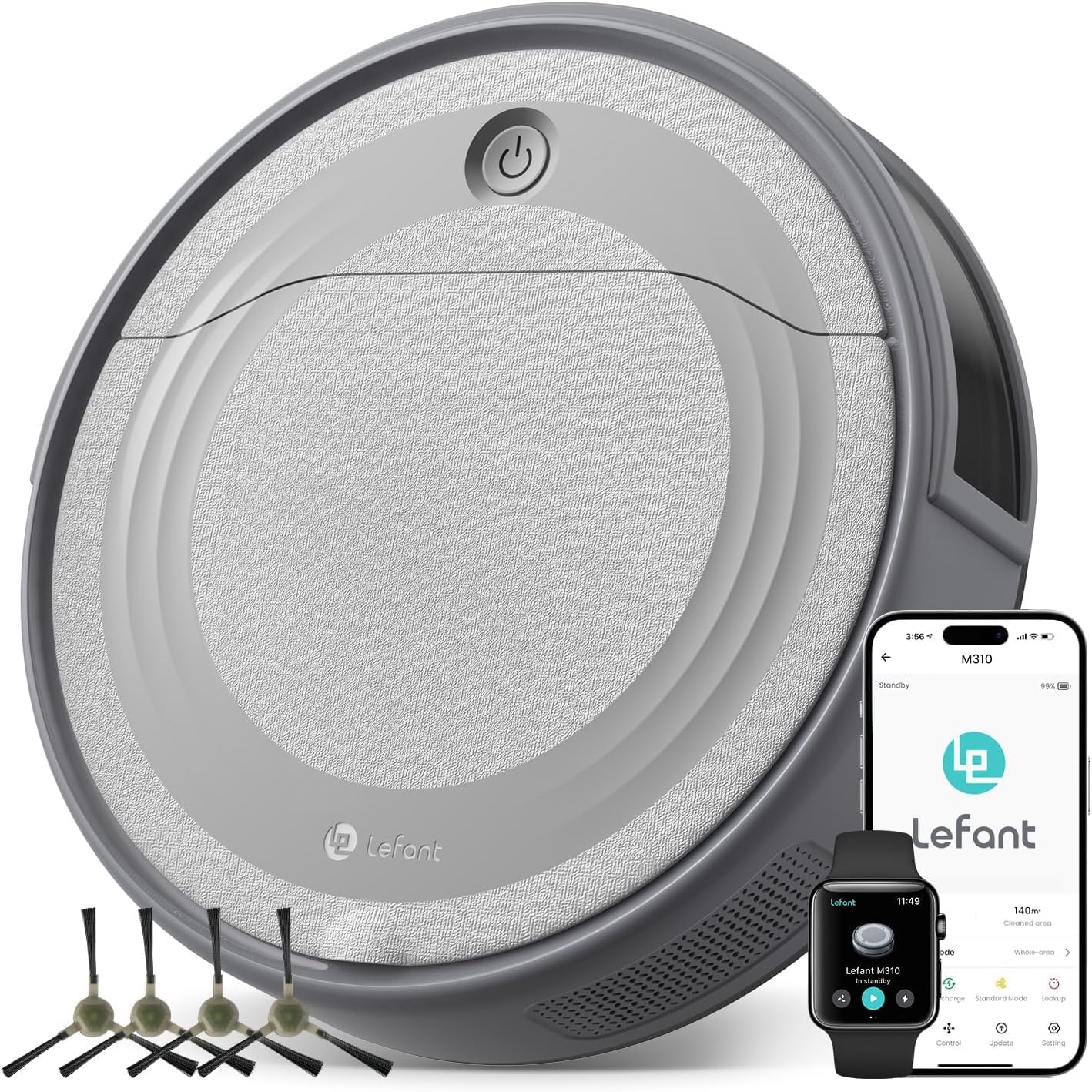 LEFANT M310 robot aspirador 4500Pa 180 min navegación remota anticaída anticolisión negro gris-Soviaialoft