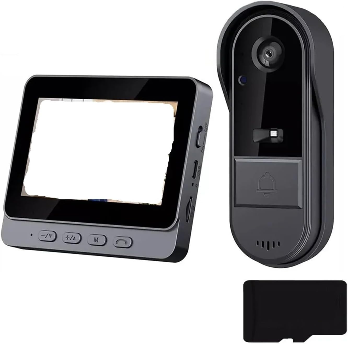 Timbre con vídeo OPTEPYOE - intercomunicador HD 1080P - pantalla IPS 4,3 pulgadas Black With 32G Card-Soviaialoft