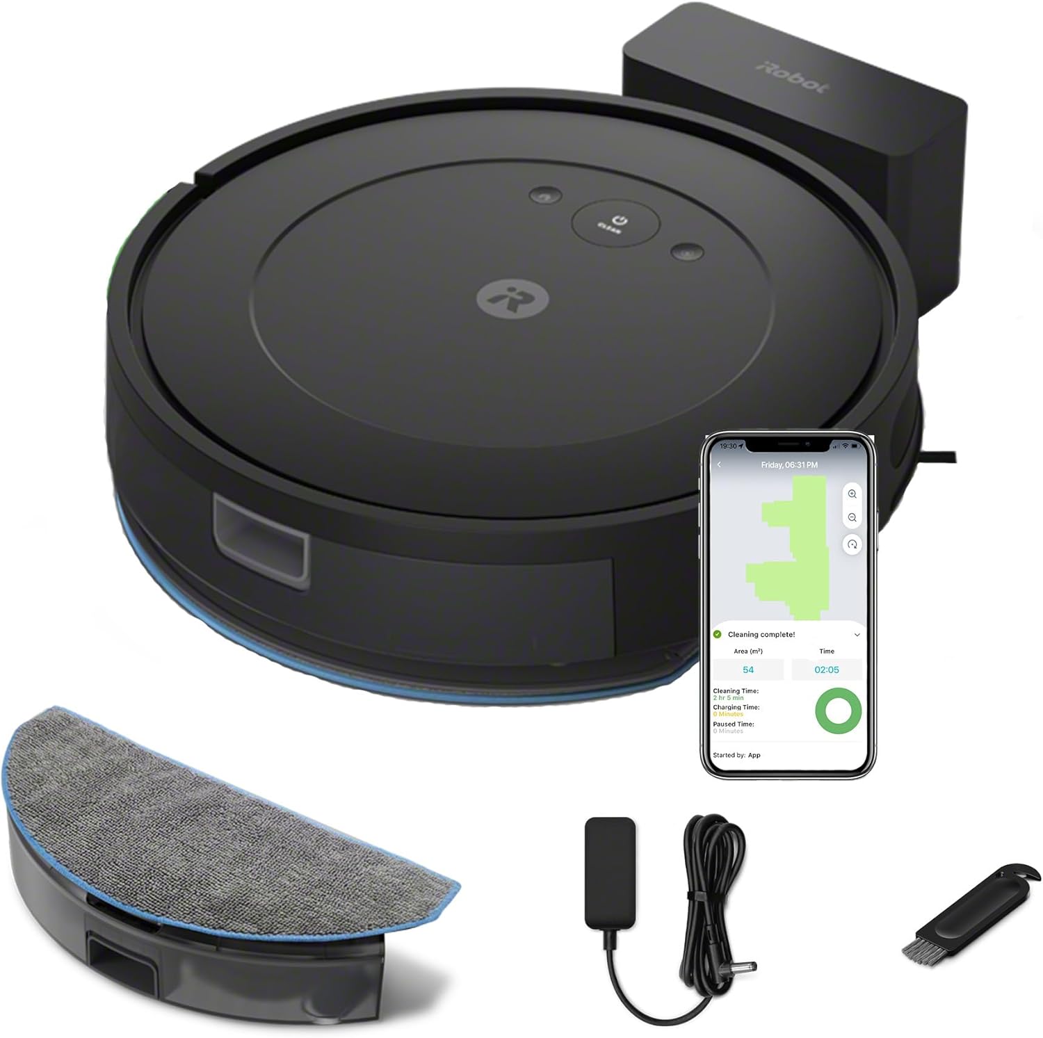 Robot Aspirador y Fregasuelos iRobot Roomba Combo Essential - Aspiración Potente - Fregado Integrado - 4 Fases de Limpieza - Control por App y Voz - Negro-Soviaialoft
