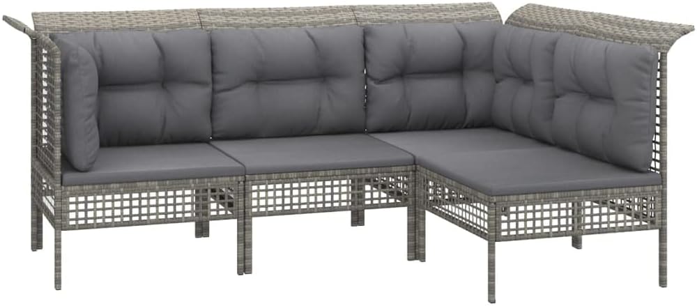 Conjunto Modular de Jardín vidaXL Ratán Sintético Gris - Set de Muebles Exterior 4 Piezas con Cojines - Sofás Modulares para Terraza Patio Balcón y Jardín-Soviaialoft