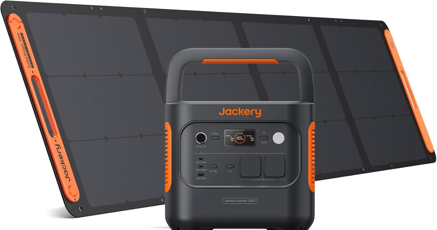 Jackery Explorer 2000 v2 - Generador Solar 2042Wh 2200W con Panel Solar 200W - Estación de Energía Portátil para Camping RV y Apagones-Soviaialoft