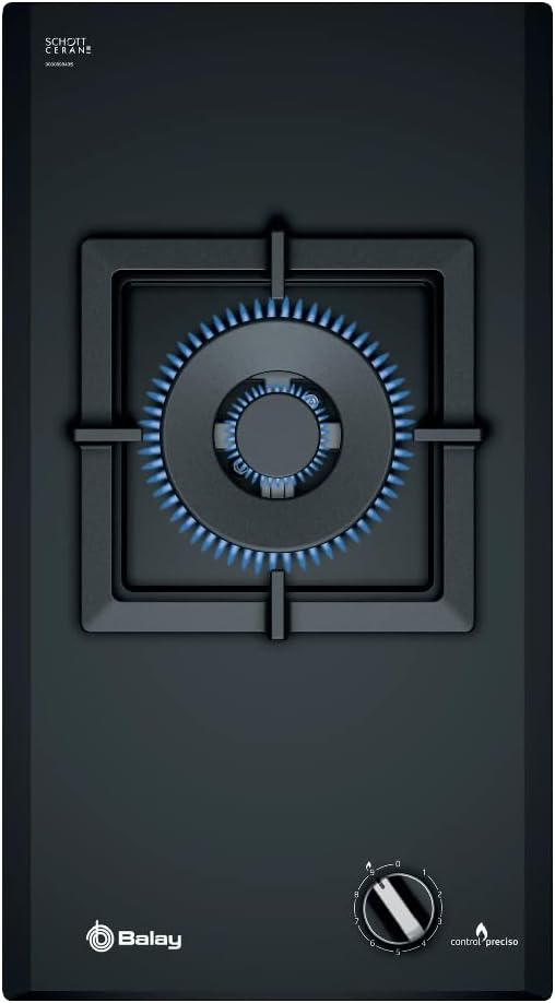 Placa de gas Balay 3ETG631HB - 30 cm - 1 quemador doble llama control llama 9 niveles cristal negro-Soviaialoft
