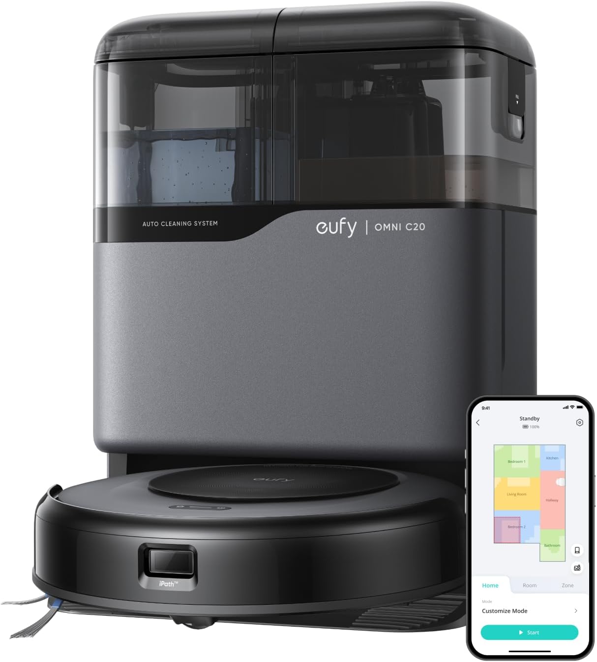 Robot Aspirador y Fregasuelos eufy Omni C20 - 7000Pa de Succión - Estación Todo en Uno - Vaciado Automático - Lavado y Secado de Mopa - Control por App y Voz - Negro-Soviaialoft