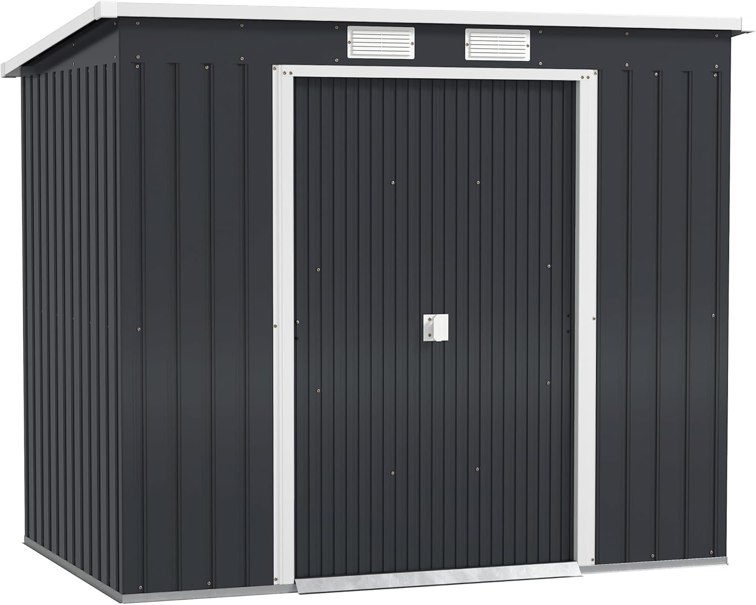 Caseta de Jardín Metálica Exterior 2,4 m2 - 213x130x172 cm - Gris Oscuro - Puerta Corredera - Techo Inclinado - Cobertizo para Herramientas y Almacenamiento Exterior-Soviaialoft