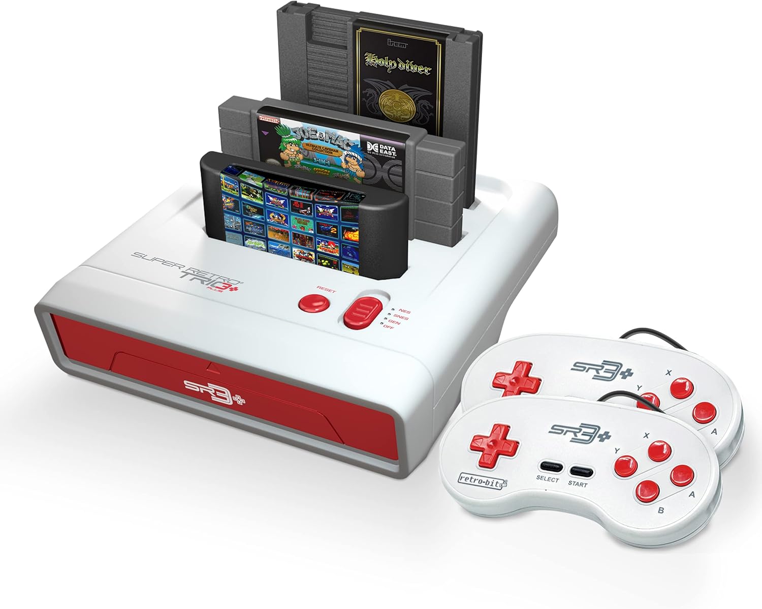 Consola Retro Bit Super Retro Trio HD Plus - sistema 3 en 1 - HDMI 720P para NES SNES Sega Genesis rojo blanco-Soviaialoft