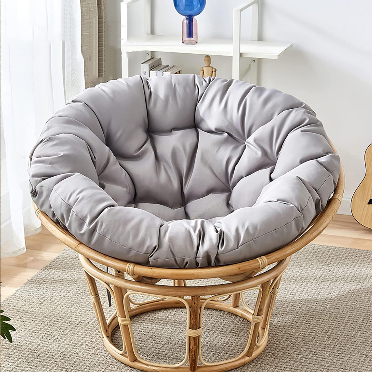 Silla colgante de ratán exterior - cojín relleno - asiento amplio 47 x 47 pulgadas para terraza y jardín-Soviaialoft