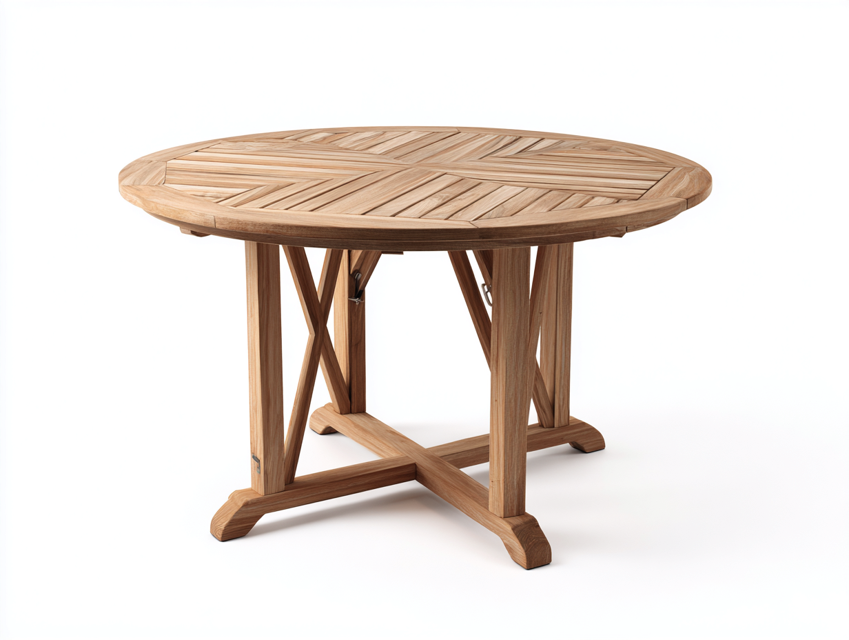 Mesas de jardín madera maciza 120x120x75 cm - marrón - diseño redondo plegable-Soviaialoft