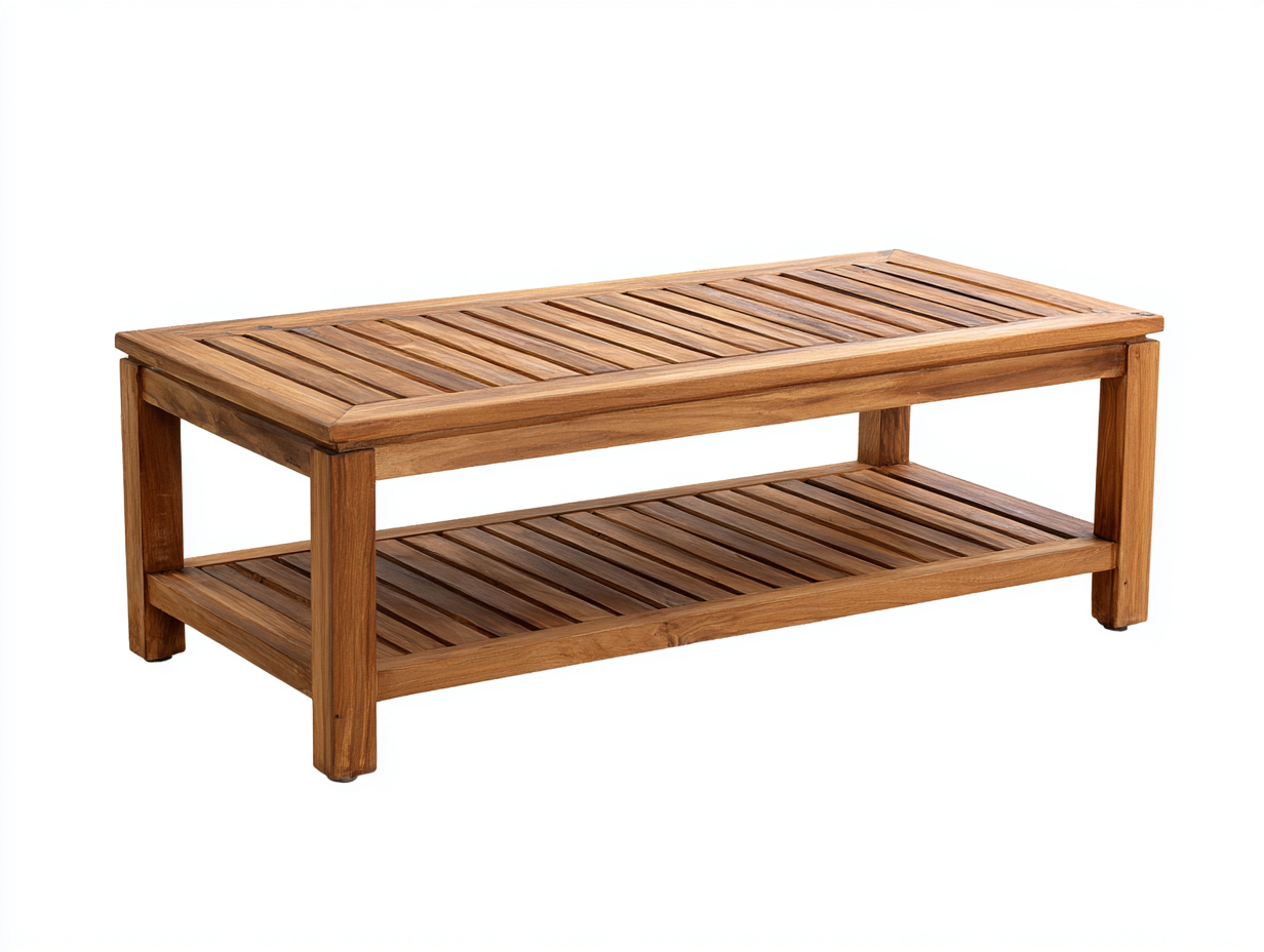 Mesas de jardín de madera 120x60x45 cm marrón diseño rectangular con estante para exterior-Soviaialoft