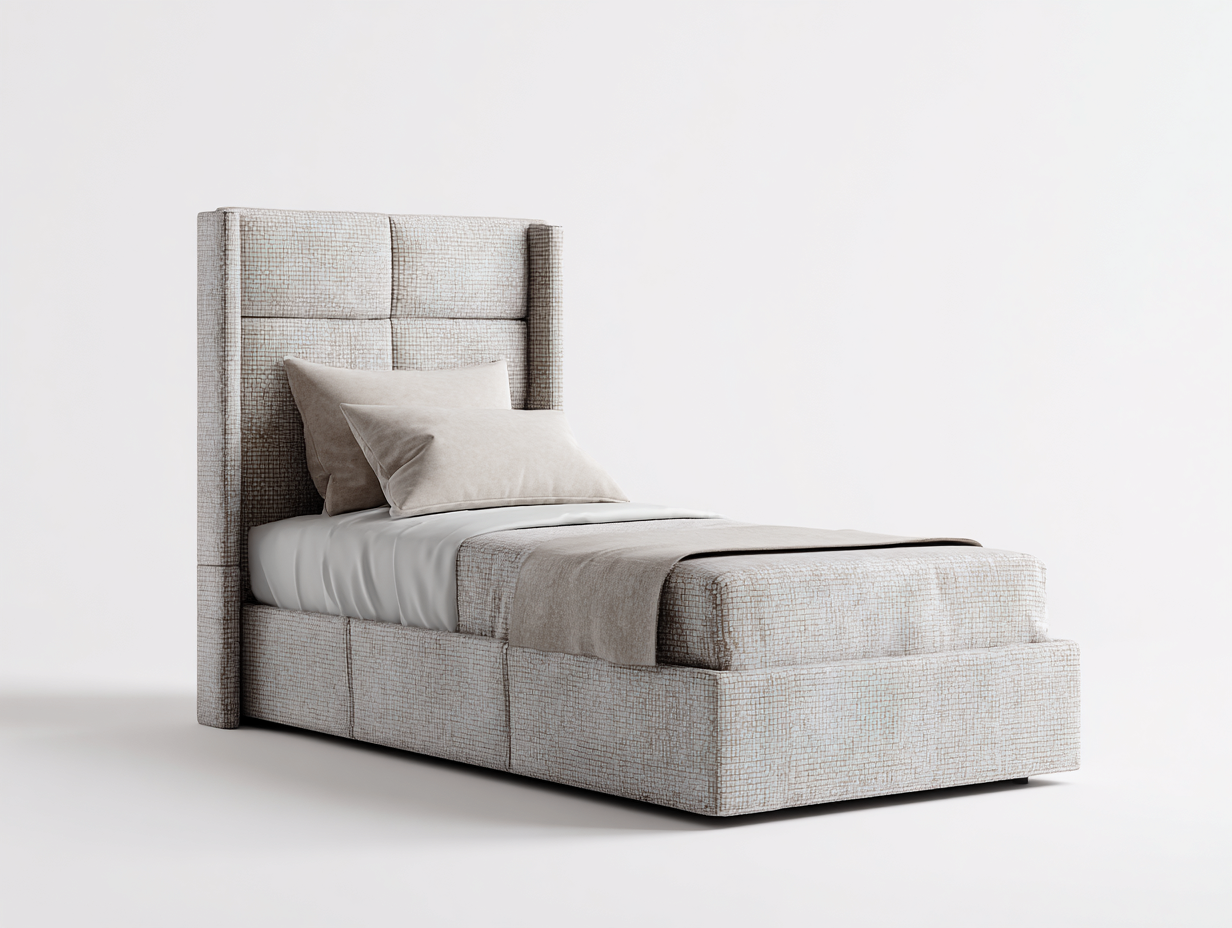 Camas individuales tapizada tela 200x100x110 cm - gris claro - diseño moderno-Soviaialoft