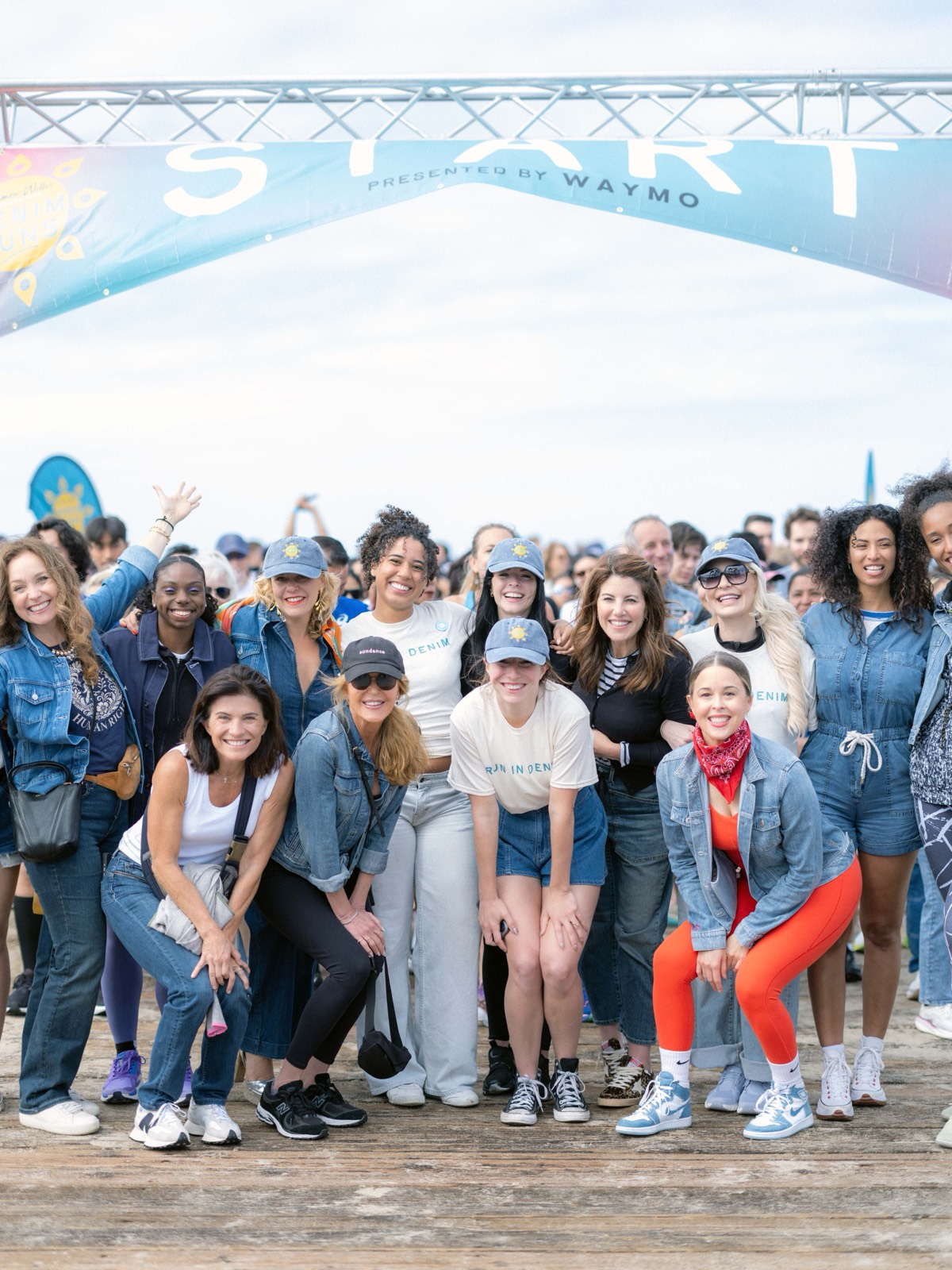 Runners gathered at the Denim Run start line