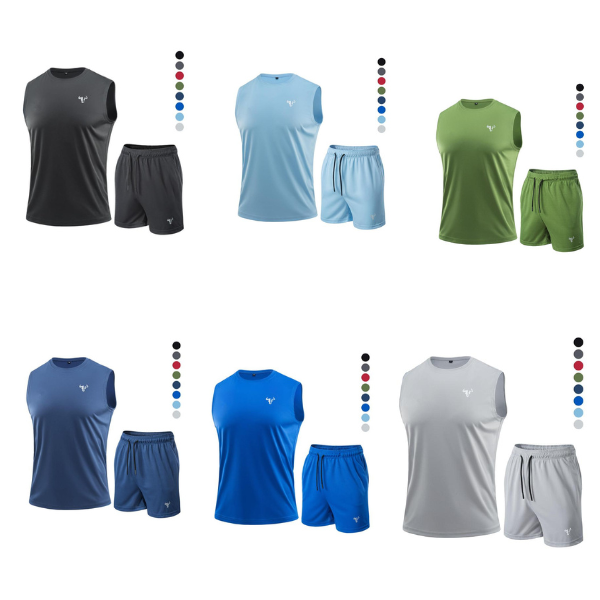 Conjunto deportivo de verano para hombre, paquete de 6 piezas, ropa deportiva ligera con compresión, camiseta de entrenamiento, top sin mangas reflectante, poliéster transpirable, ideal para gimnasio, correr, ciclismo, baloncesto y en casa, outfit activo