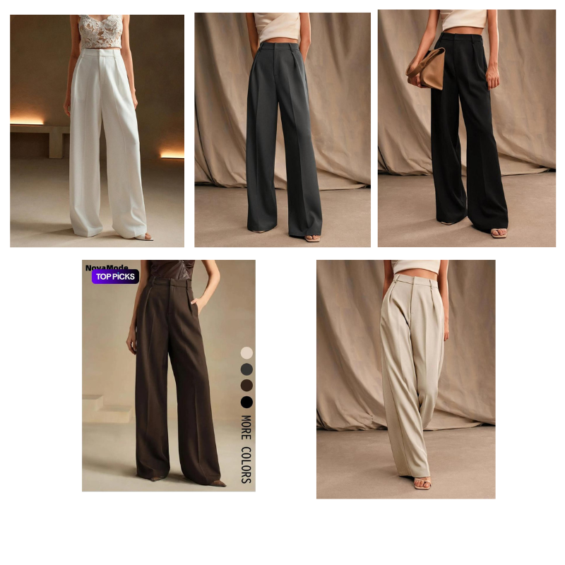 Women's Solid Color Wide Leg Pants, Elegant Fashion Casual Trousers for Work Office Business, Ladies Bottoms for All Seasons