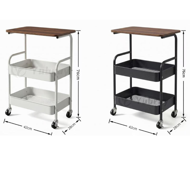 Carrito Organizador  con 3 Niveles Multifuncional y Elegante con Ruedas Giratorias 360° y Cubierta de Madera para Almacenamiento de Frutas y Utensilios