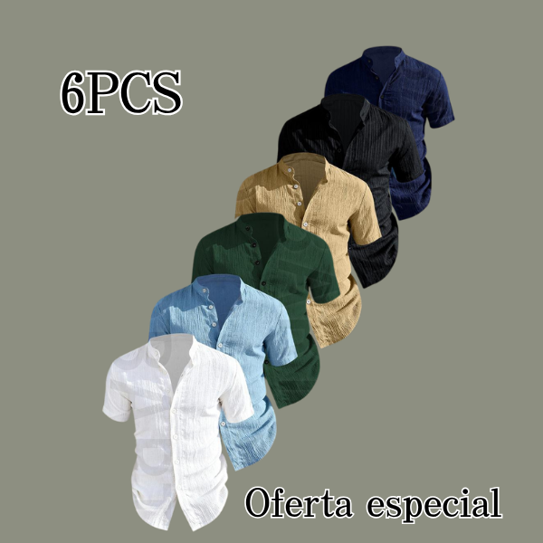 Paquete de 3 camisas para hombre de verano con manga corta — ligeras y transpirables, color sólido, abotonada, cuello alto, diseño de cuello bajo; ideales para vacaciones playas, fiestas junto piscina y atuendo casual; camisa playa, regalo para esposo.