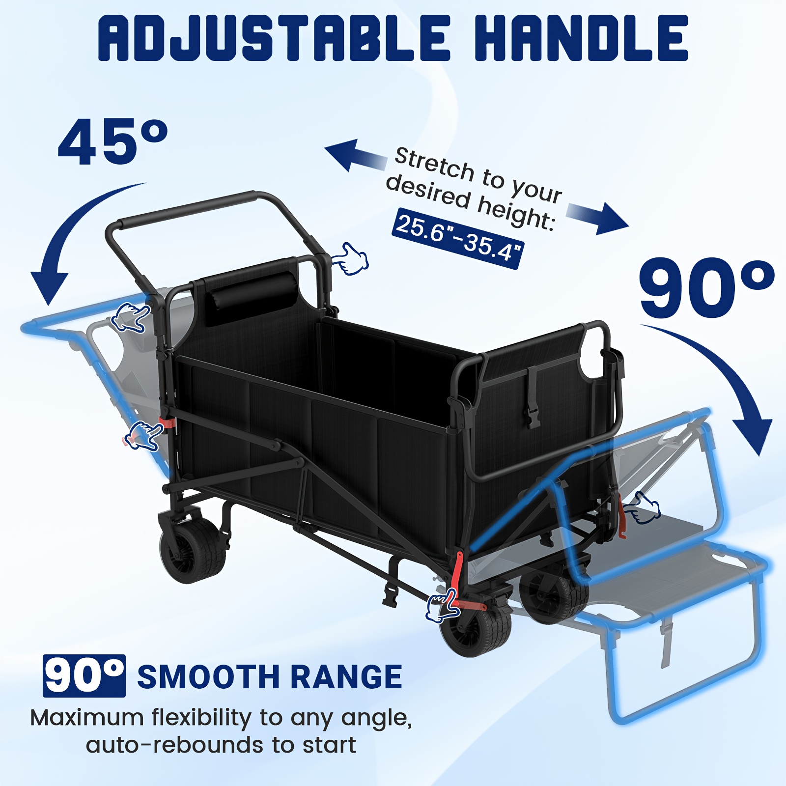 Carro plegable de alta resistencia LEVELEVE 2 en 1, carrito plegable con capacidad de 400 lb y 650 lb, ruedas todoterreno con frenos y bolsillos laterales