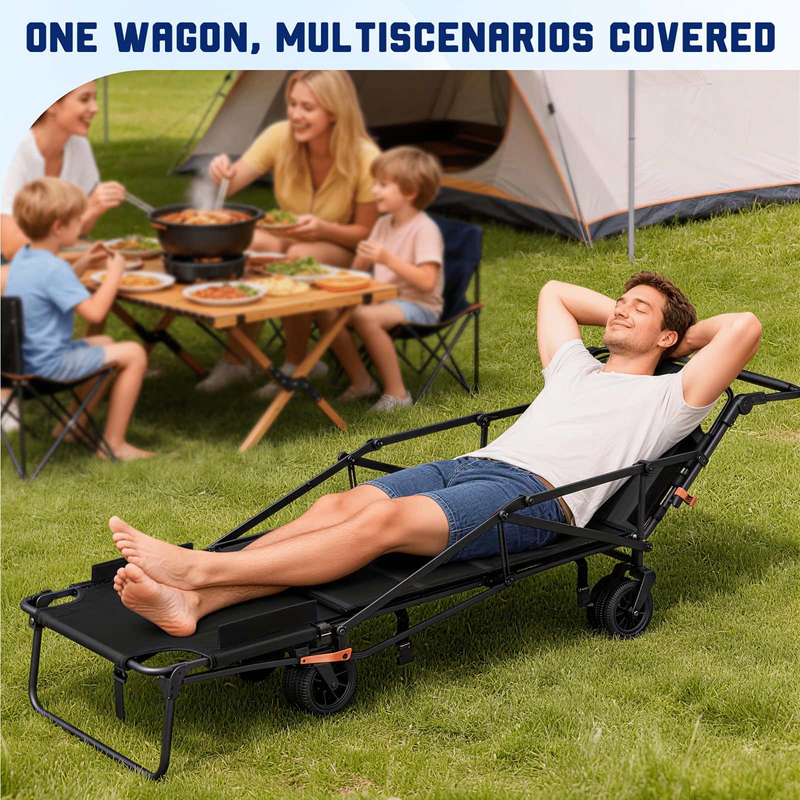Carro plegable de alta resistencia LEVELEVE 2 en 1, carrito plegable con capacidad de 400 lb y 650 lb, ruedas todoterreno con frenos y bolsillos laterales