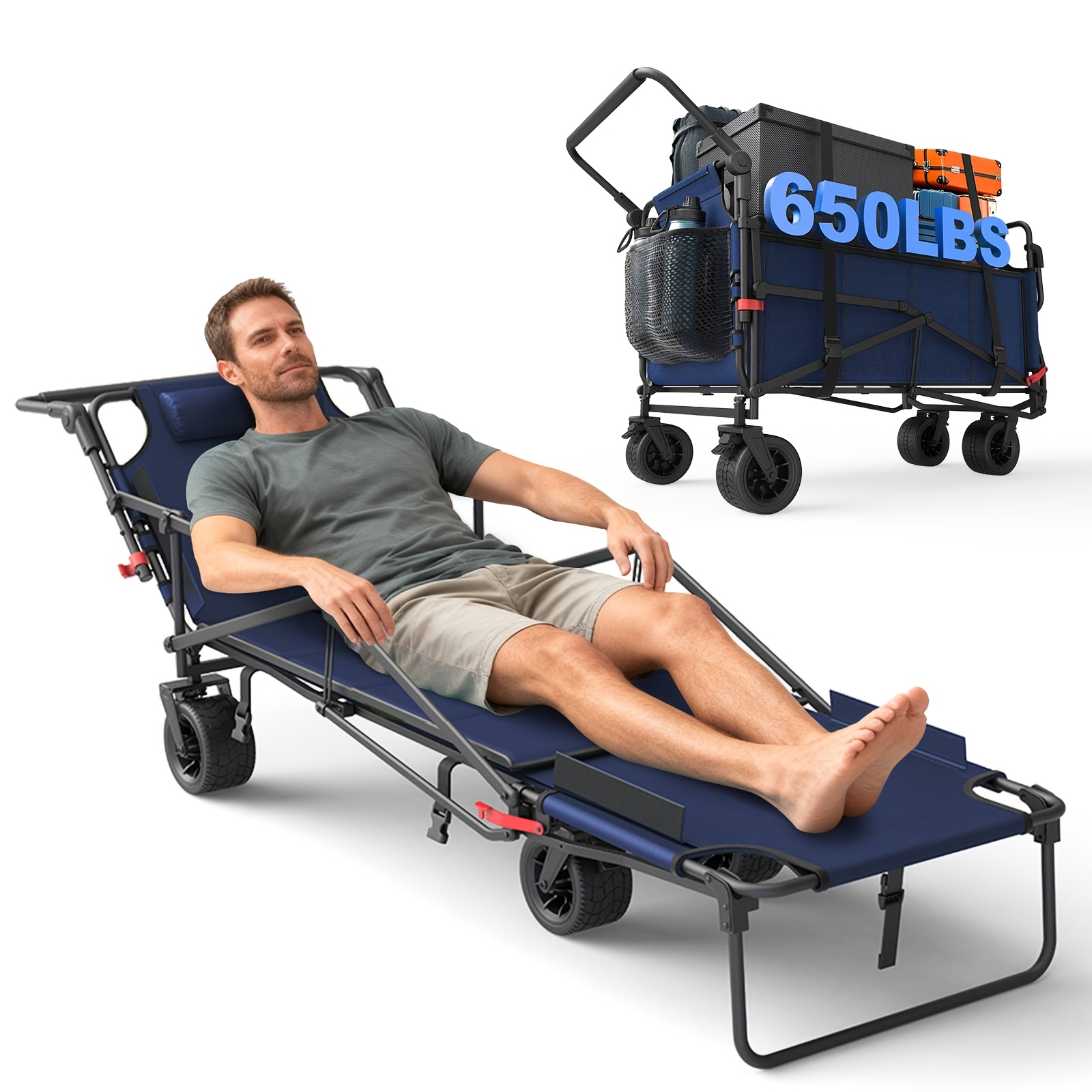 Carro plegable de alta resistencia LEVELEVE 2 en 1, carrito plegable con capacidad de 400 lb y 650 lb, ruedas todoterreno con frenos y bolsillos laterales