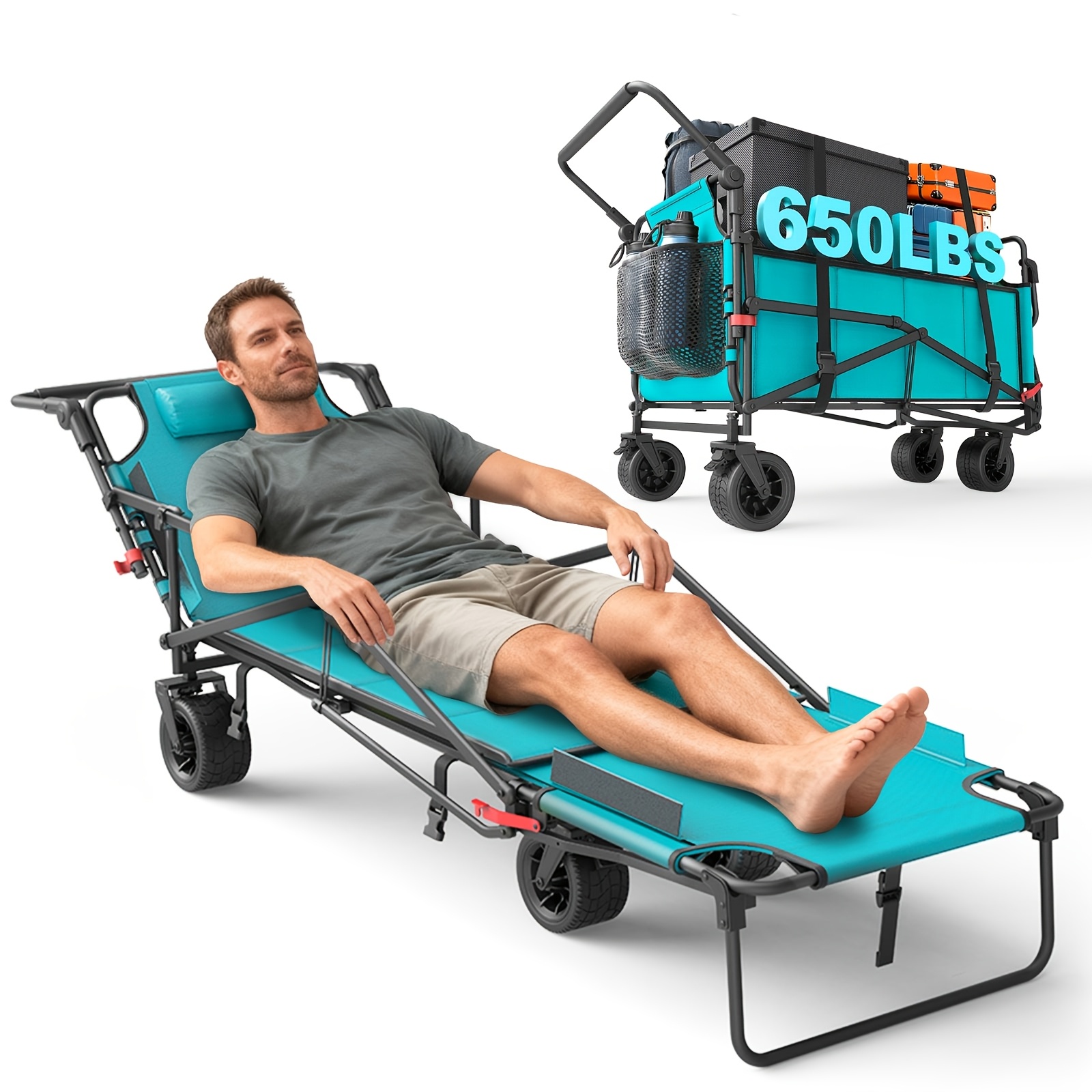 Carro plegable de alta resistencia LEVELEVE 2 en 1, carrito plegable con capacidad de 400 lb y 650 lb, ruedas todoterreno con frenos y bolsillos laterales