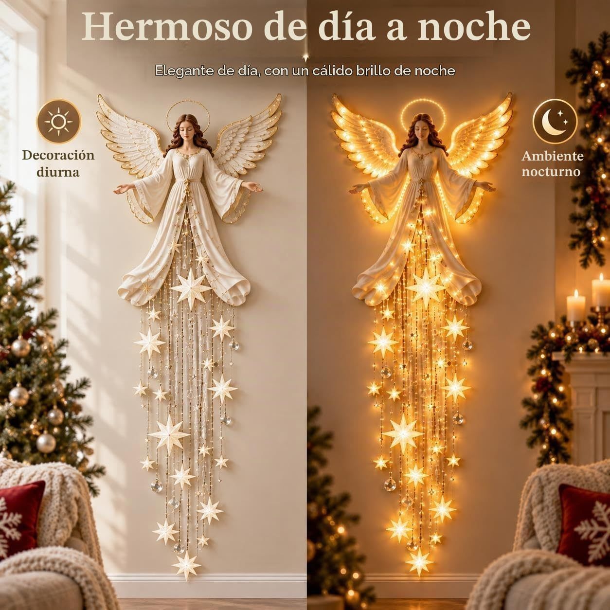 Genérico Aplique Angel Blessing, 2026 ángel navideño Starglow en Cascada con Estrellas Brillantes, decoración navideña con LED para el Dormitorio y el hogar, luz Nocturna cálida y Celestial (#B-2pc)