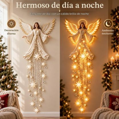 Genérico Aplique Angel Blessing, 2026 ángel navideño Starglow en Cascada con Estrellas Brillantes, decoración navideña con LED para el Dormitorio y el hogar, luz Nocturna cálida y Celestial (#B-2pc)