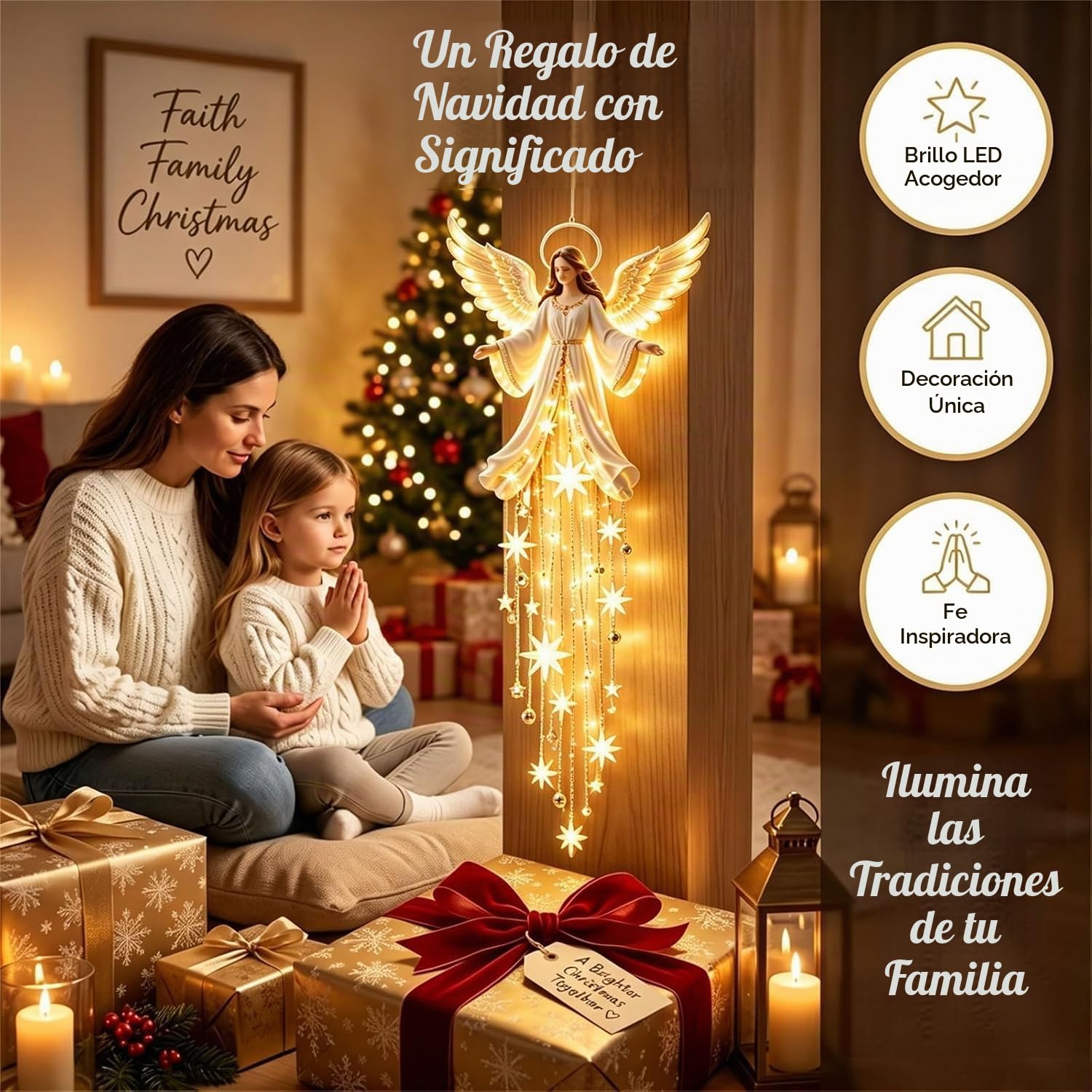 Genérico Aplique Angel Blessing, 2026 ángel navideño Starglow en Cascada con Estrellas Brillantes, decoración navideña con LED para el Dormitorio y el hogar, luz Nocturna cálida y Celestial (#B-2pc)