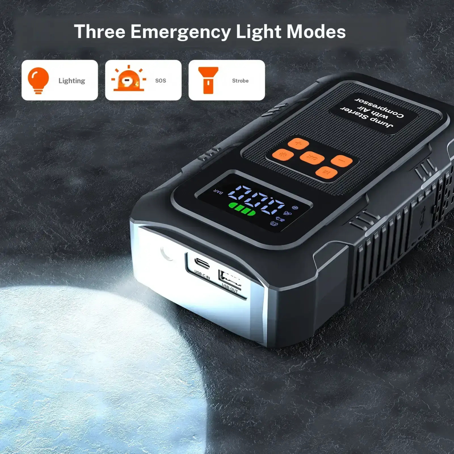 【POVASEE】 Arrancador portátil todo en uno de 6000 A/24000 mAh con batería externa de 12 V y compresor de aire de 150 PSI para arranque de coche e inflado de neumáticos. Pantalla LCD inteligente.