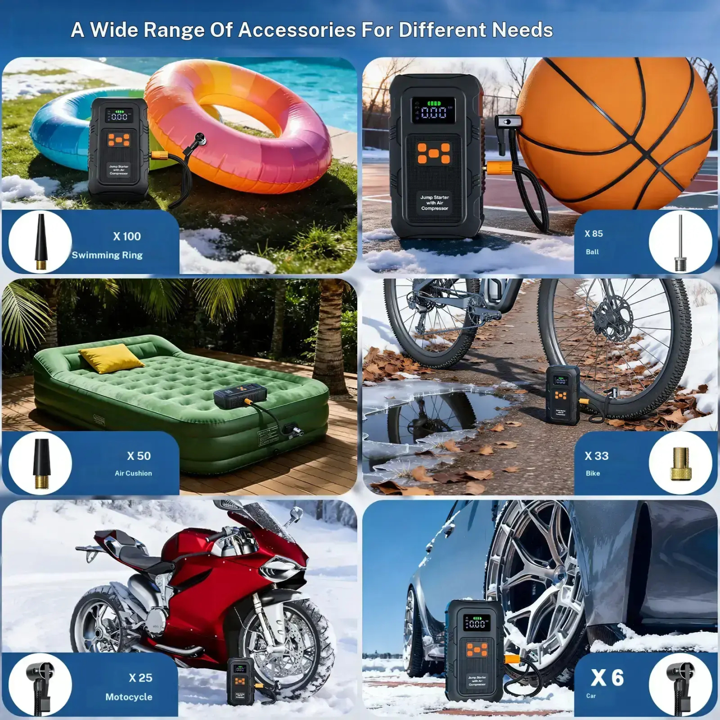 【POVASEE】 Arrancador portátil todo en uno de 6000 A/24000 mAh con batería externa de 12 V y compresor de aire de 150 PSI para arranque de coche e inflado de neumáticos. Pantalla LCD inteligente.