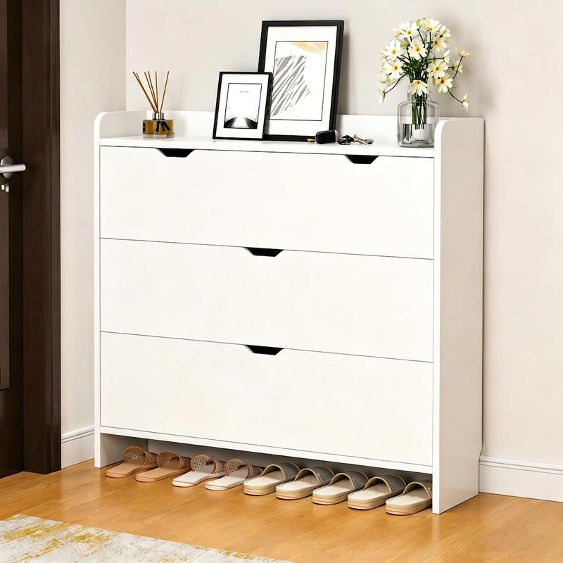 Organizador de Zapatero de Madera con 3 Cajones Plegables, Armario Moderno y Delgado para 12-15 Pares, Almacenamiento Minimalista para Entrada, Dormitorio o Pasillo, 80x17x115cm (Arce)