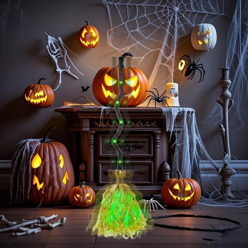 Luz de escoba de bruja para Halloween, escoba led con sonido activado, escoba dinámica de 35 pulgadas con leds, sonidos espeluznantes, decoración para interiores/ exteriores, luces led para exteriores
