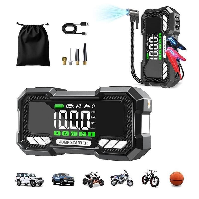 Arrancador de Batería Portátil 15000mAh con Compresor de Aire 150PSI para Auto, Moto y Emergencias