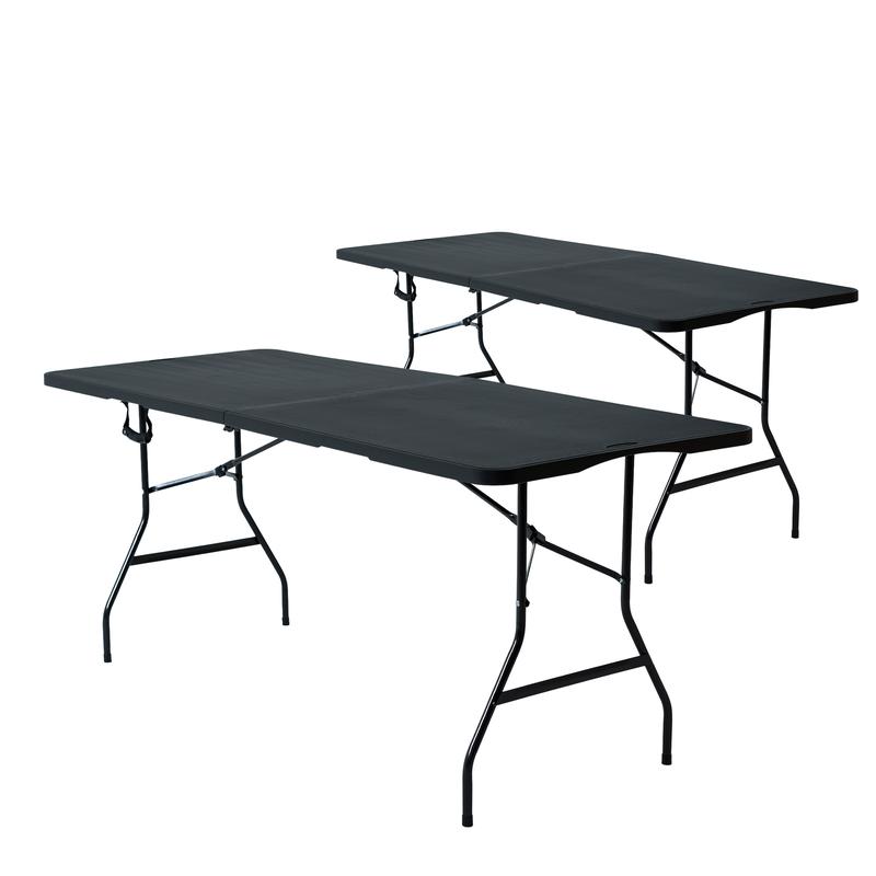 Set de 2 Mesas Plegables Negras 180 cm Portátiles