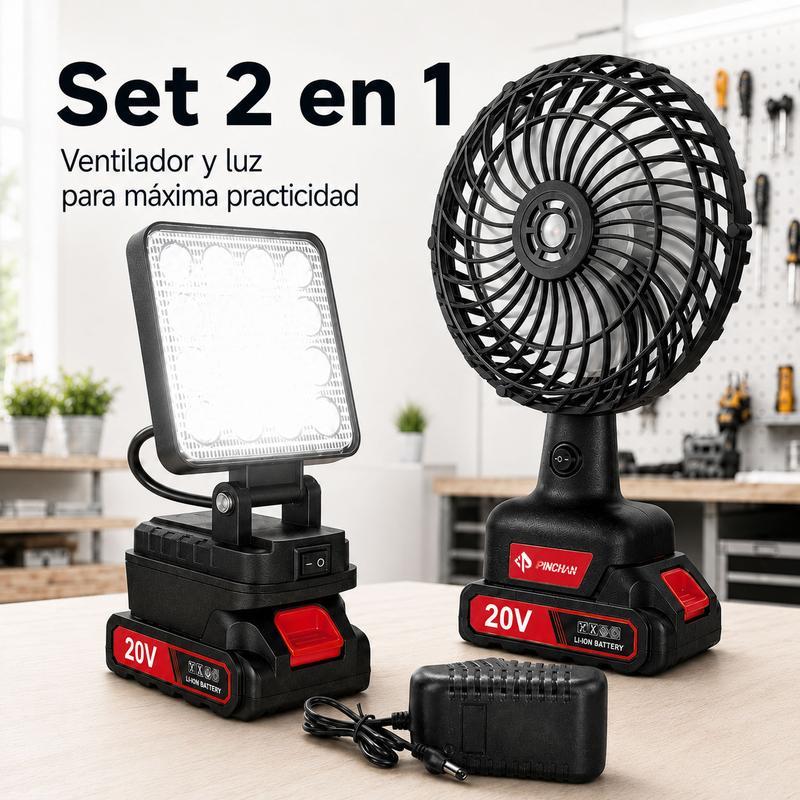 Ventilador recargable de 20 V   lámpara LED  diseño portátil  utilizable en cualquier momento y lugar  lámpara de trabajo exterior con 16 diodos LED  2 Baterías