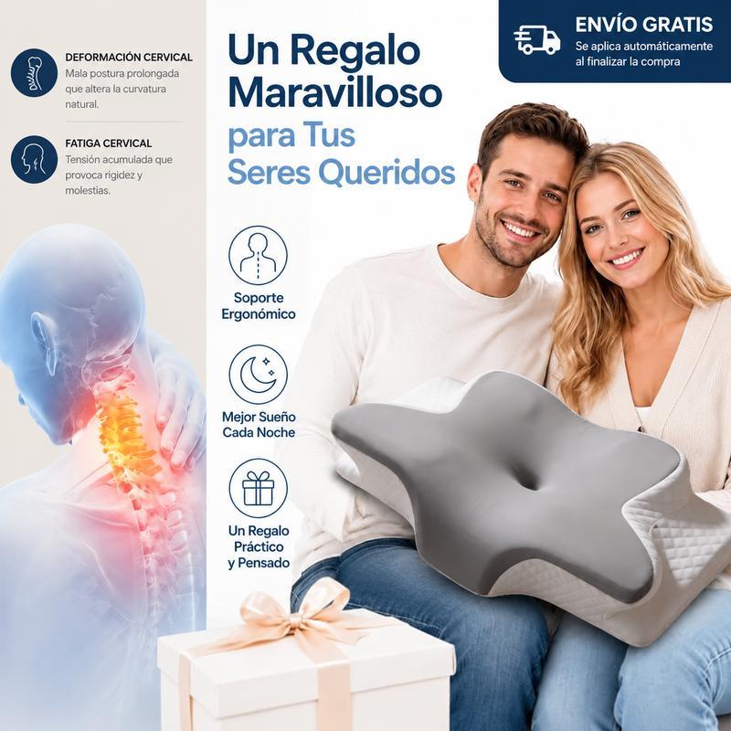 2piezas Almohada cervical de mariposa, espuma viscoelástica con doble altura , tela transpirable agradable al tacto, soporte ergonómico para el cuello para aliviar el sueño, gris y blanco