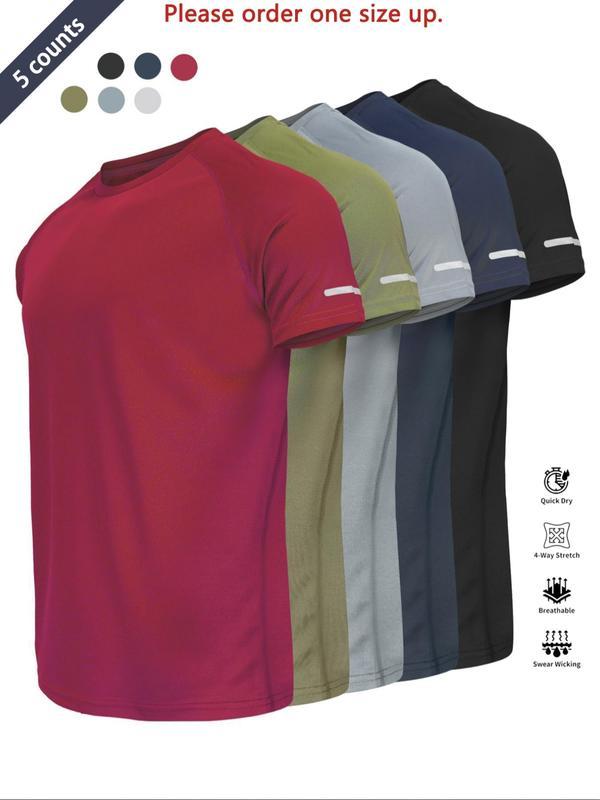 Reflective Sportswear T-Shirt, Breathable Quick-Dry Short Sleeve Crew Neck, Lightweight Men's Athletic Tee, Gym Top, Ideal for Outdoor Activities, Outdoor Clothing, Breathable Sports T-Shirt