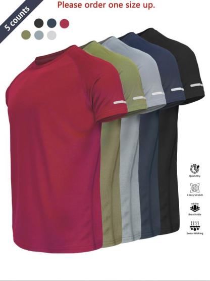 Reflective Sportswear T-Shirt, Breathable Quick-Dry Short Sleeve Crew Neck, Lightweight Men's Athletic Tee, Gym Top, Ideal for Outdoor Activities, Outdoor Clothing, Breathable Sports T-Shirt