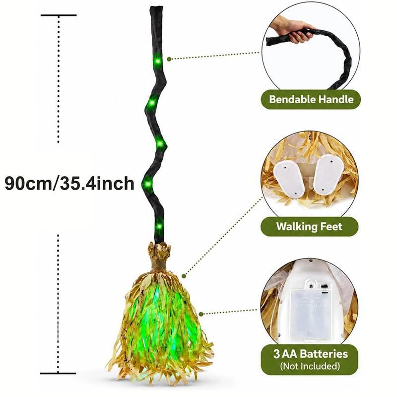 Luz de escoba de bruja para Halloween, escoba led con sonido activado, escoba dinámica de 35 pulgadas con leds, sonidos espeluznantes, decoración para interiores/ exteriores, luces led para exteriores