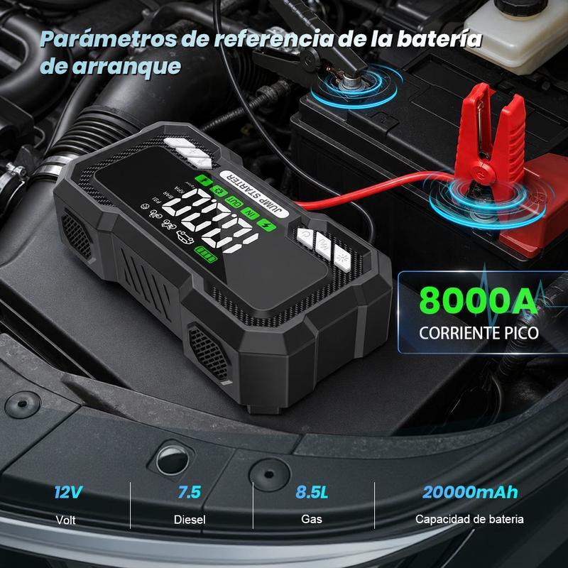 Arrancador de Batería Portátil 15000mAh con Compresor de Aire 150PSI para Auto, Moto y Emergencias