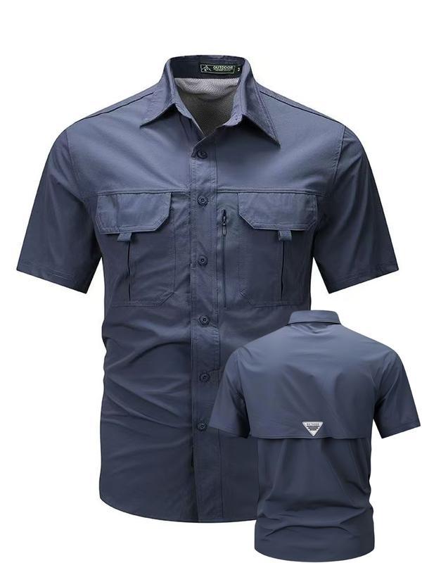（Juego de 3 piezas）Camisa de trabajo para hombre de verano de manga corta y secado rápido, táctica para exteriores con múltiples bolsillos, transpirable con protección solar y diseño de malla en la espalda