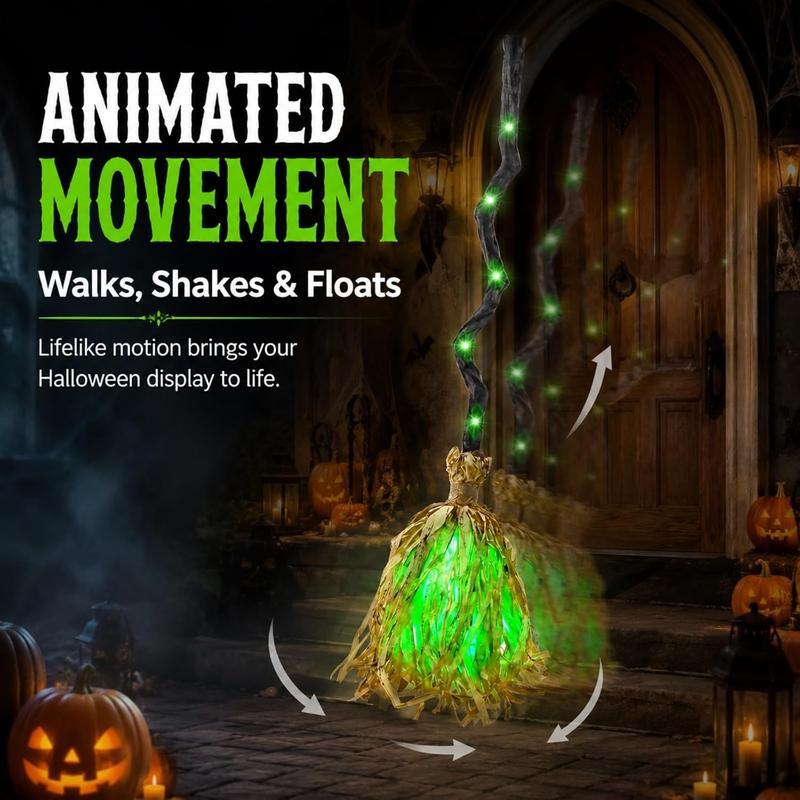 Luz de escoba de bruja para Halloween, escoba led con sonido activado, escoba dinámica de 35 pulgadas con leds, sonidos espeluznantes, decoración para interiores/ exteriores, luces led para exteriores