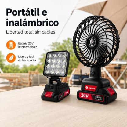 Ventilador recargable de 20 V   lámpara LED  diseño portátil  utilizable en cualquier momento y lugar  lámpara de trabajo exterior con 16 diodos LED  2 Baterías