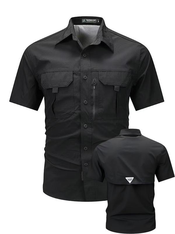（Juego de 3 piezas）Camisa de trabajo para hombre de verano de manga corta y secado rápido, táctica para exteriores con múltiples bolsillos, transpirable con protección solar y diseño de malla en la espalda