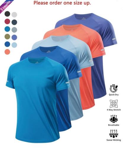 Reflective Sportswear T-Shirt, Breathable Quick-Dry Short Sleeve Crew Neck, Lightweight Men's Athletic Tee, Gym Top, Ideal for Outdoor Activities, Outdoor Clothing, Breathable Sports T-Shirt