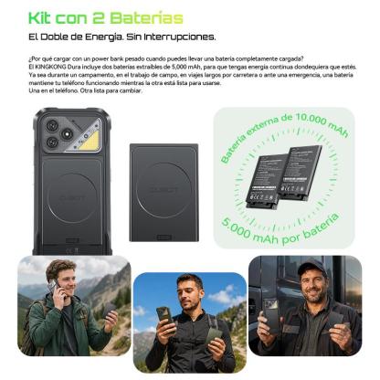 Cubot Kingkong Dura Robusto Dual Sim 128/256 Gb Negro 8/12 Gb Ram (ampliable Hasta 20 Gb) 2 Baterías Extraíbles de 5000 mAh + Cargador de Baterías Android 16  A