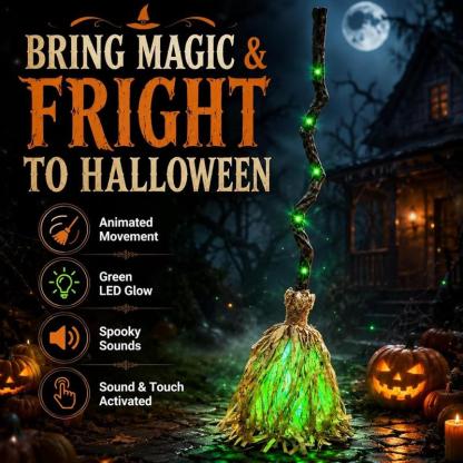 Luz de escoba de bruja para Halloween, escoba led con sonido activado, escoba dinámica de 35 pulgadas con leds, sonidos espeluznantes, decoración para interiores/ exteriores, luces led para exteriores
