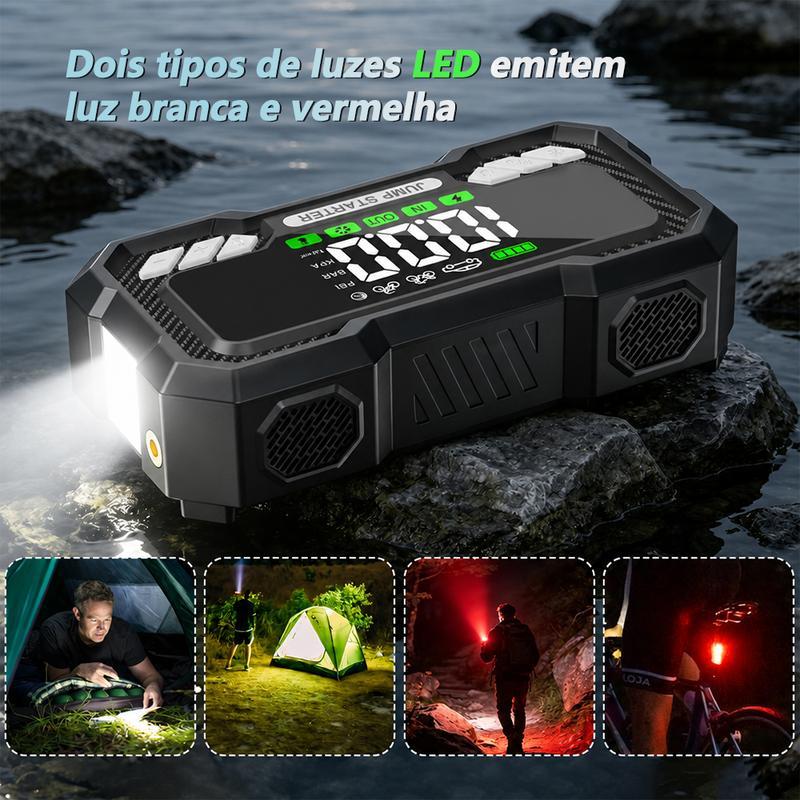 Arrancador de Batería Portátil 15000mAh con Compresor de Aire 150PSI para Auto, Moto y Emergencias