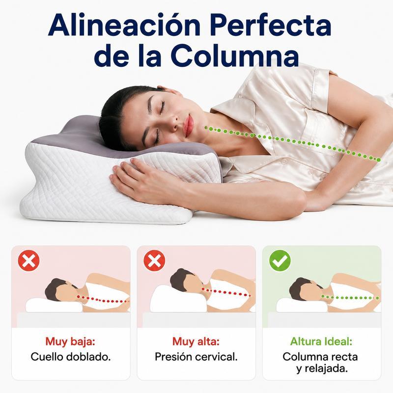 2piezas Almohada cervical de mariposa, espuma viscoelástica con doble altura , tela transpirable agradable al tacto, soporte ergonómico para el cuello para aliviar el sueño, gris y blanco