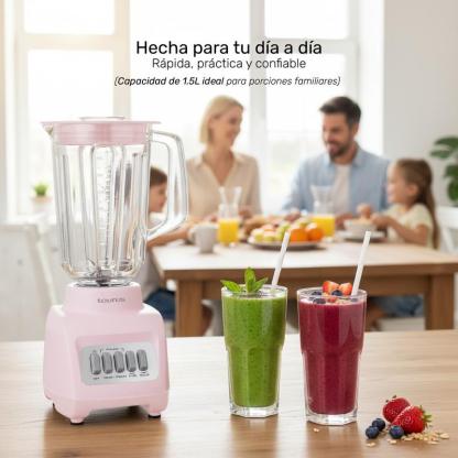 Licuadora Rosa Taurus Granite Ribbon Vaso de Vidrio 1.5L 500W , 4 Velocidades + Pulso, Smoothies, Salsas y Más Fácil y Rápido