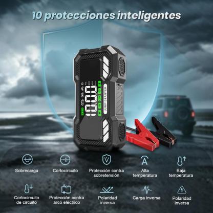 Arrancador de Batería Portátil 15000mAh con Compresor de Aire 150PSI para Auto, Moto y Emergencias