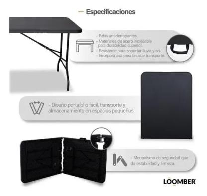 Set de 2 Mesas Plegables Negras 180 cm Portátiles