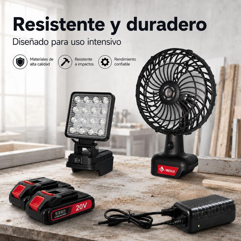 Ventilador recargable de 20 V   lámpara LED  diseño portátil  utilizable en cualquier momento y lugar  lámpara de trabajo exterior con 16 diodos LED  2 Baterías